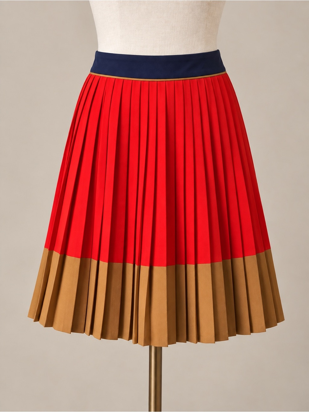 Lands’ End Canvas Gatsby Colorblock Pleated Skirt Red Navy Camel Size 8